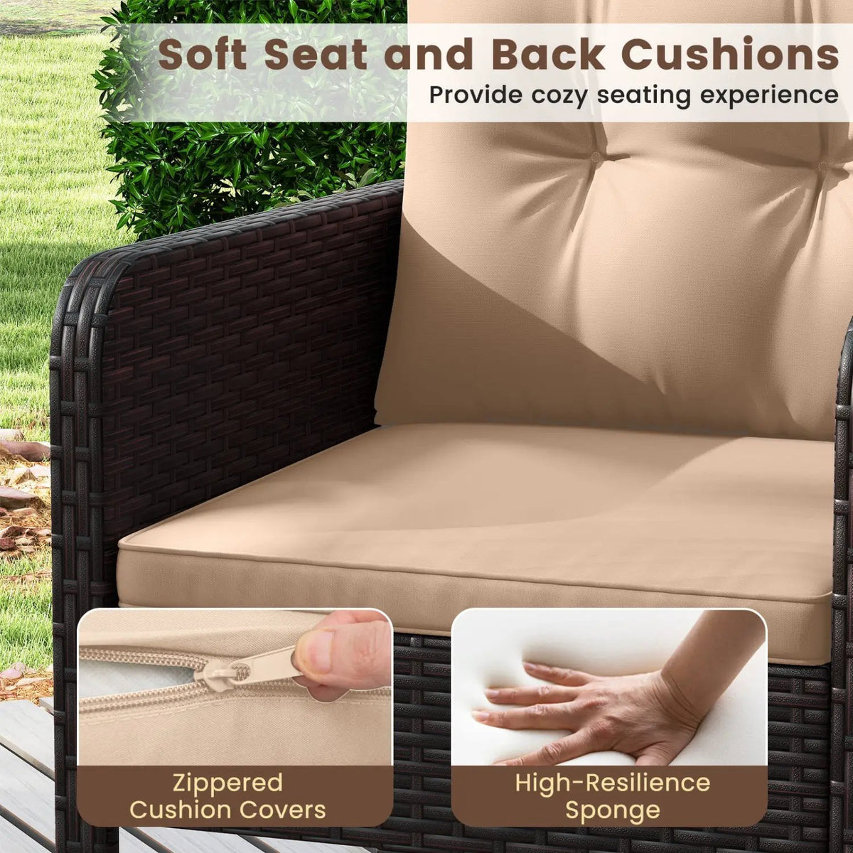 3 Pieces Patio PE Wicker Furniture Set with Cushions for Porch and Balcony, photo 16 of 16