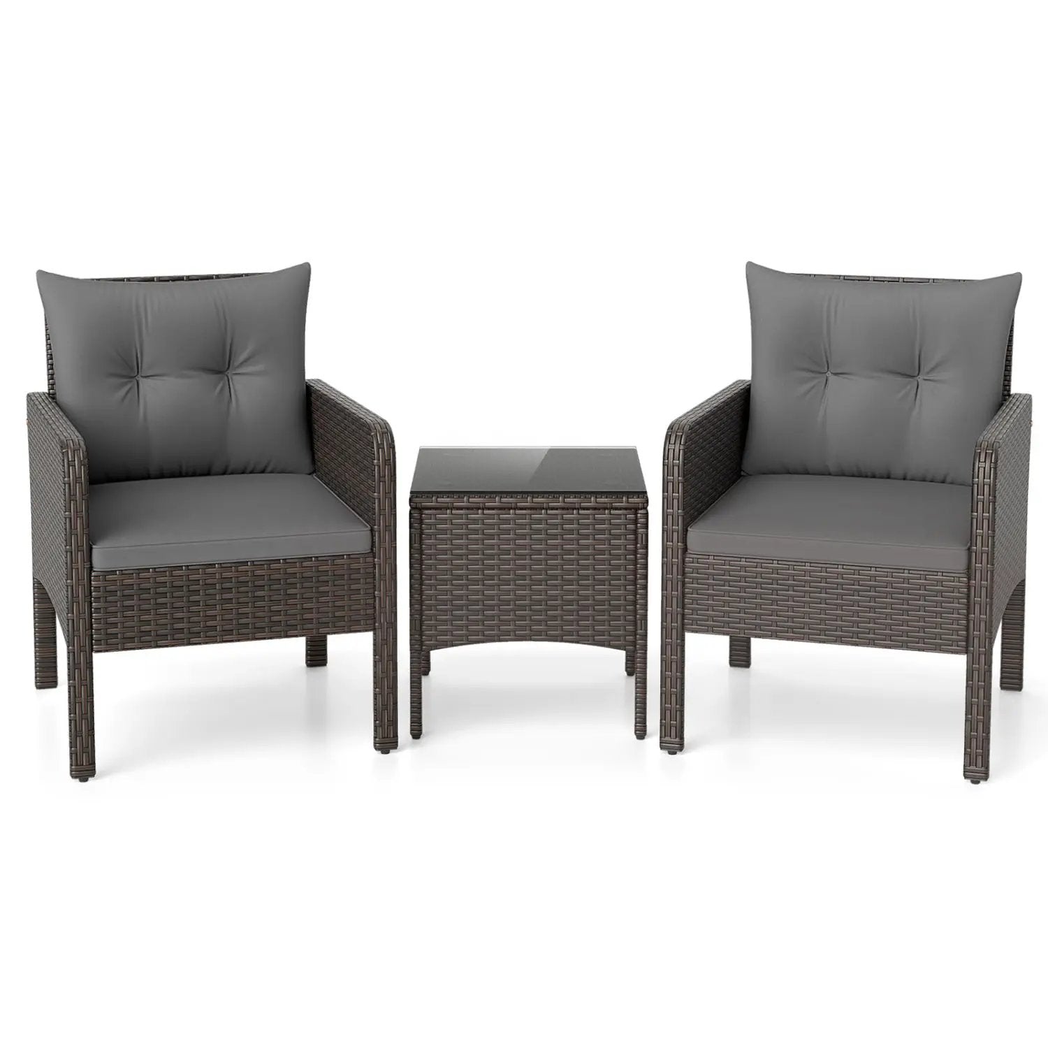 3 Pieces Patio PE Wicker Furniture Set with Cushions for Porch and Balcony by DirectDeals