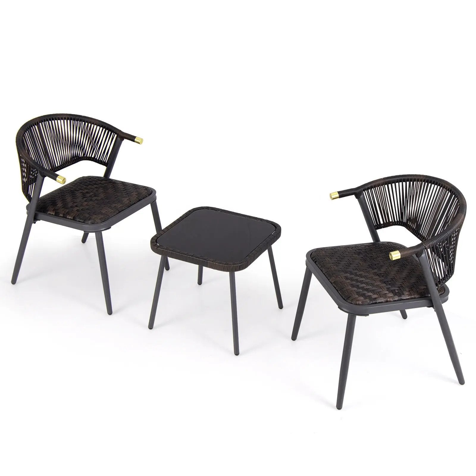 3 Pieces Patio Rattan Furniture Set for Backyard Poolside-Brown and Black by DirectDeals
