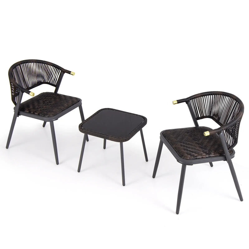3 Pieces Patio Rattan Furniture Set for Backyard Poolside-Brown and Black by DirectDeals