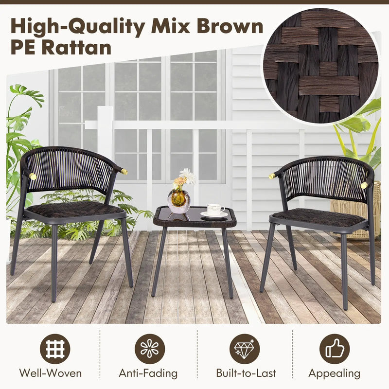 3 Pieces Patio Rattan Furniture Set for Backyard Poolside-Brown and Black by DirectDeals