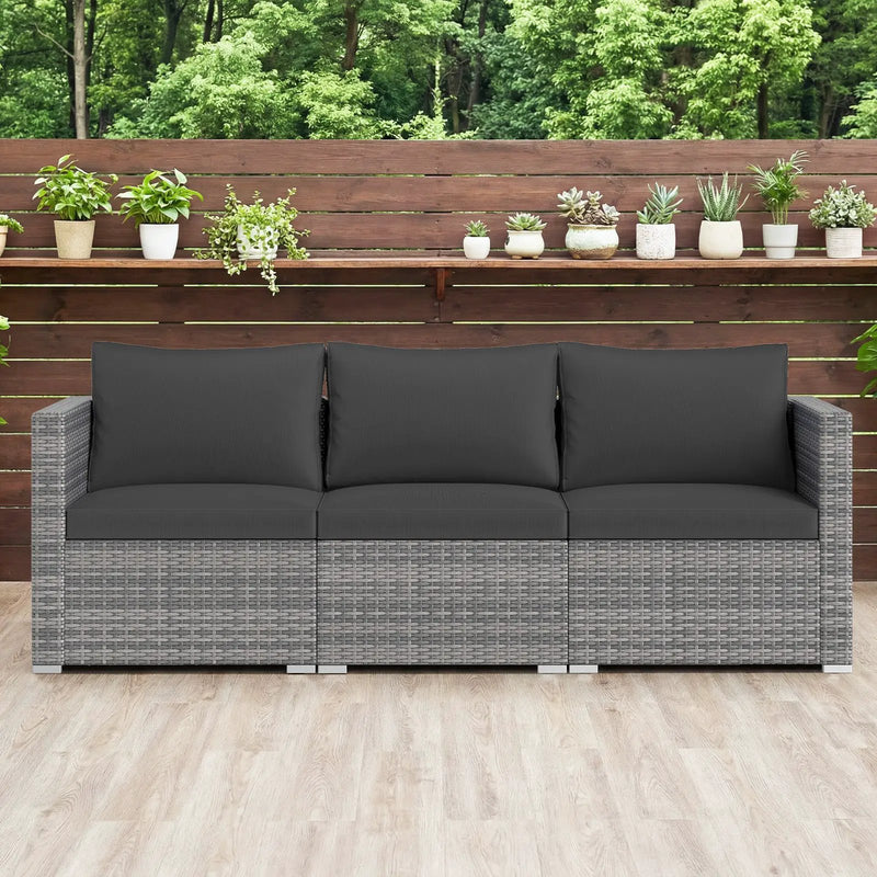 3 Pieces Patio Sectional Sofa Set PE Rattan Modular Couch Furniture Set with Soft Cushions by DirectDeals