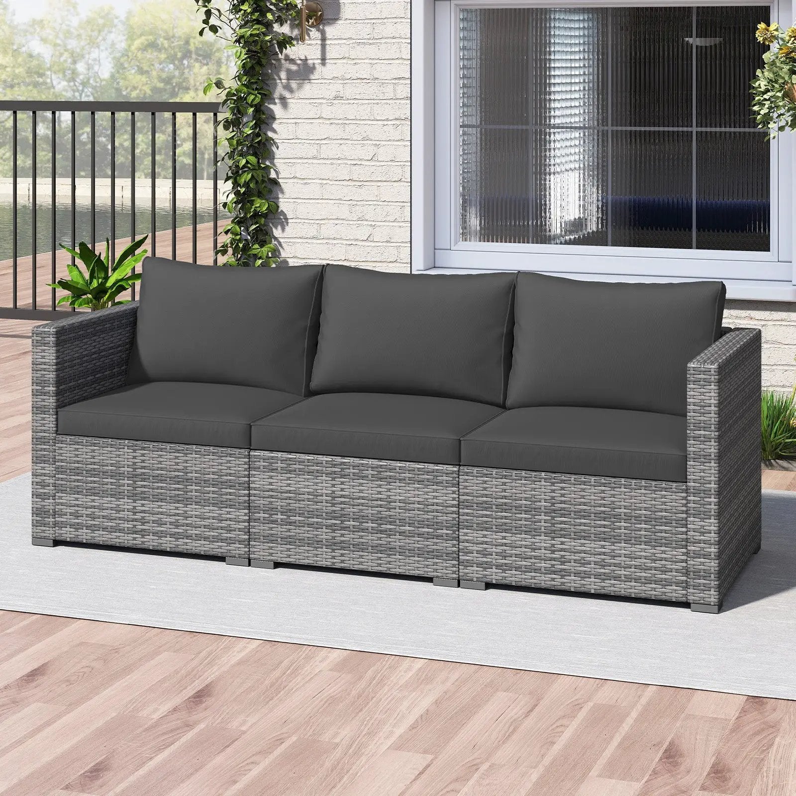 3 Pieces Patio Sectional Sofa Set PE Rattan Modular Couch Furniture Set with Soft Cushions by DirectDeals