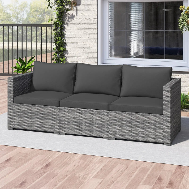 3 Pieces Patio Sectional Sofa Set PE Rattan Modular Couch Furniture Set with Soft Cushions by DirectDeals