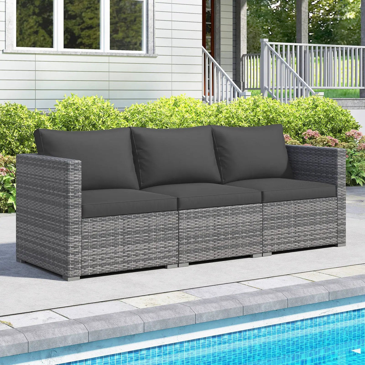 3 Pieces Patio Sectional Sofa Set PE Rattan Modular Couch Furniture Set with Soft Cushions, photo 17 of 24