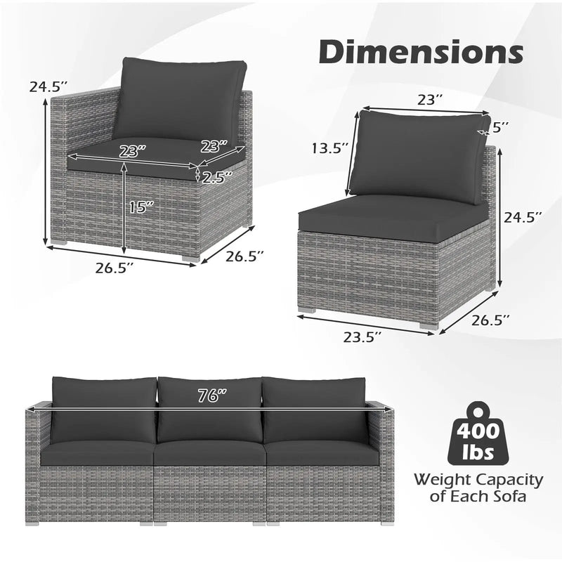 3 Pieces Patio Sectional Sofa Set PE Rattan Modular Couch Furniture Set with Soft Cushions by DirectDeals