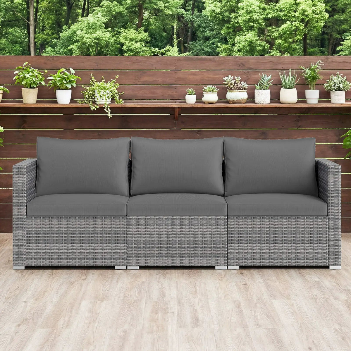3 Pieces Patio Sectional Sofa Set PE Rattan Modular Couch Furniture Set with Soft Cushions, photo 3 of 24