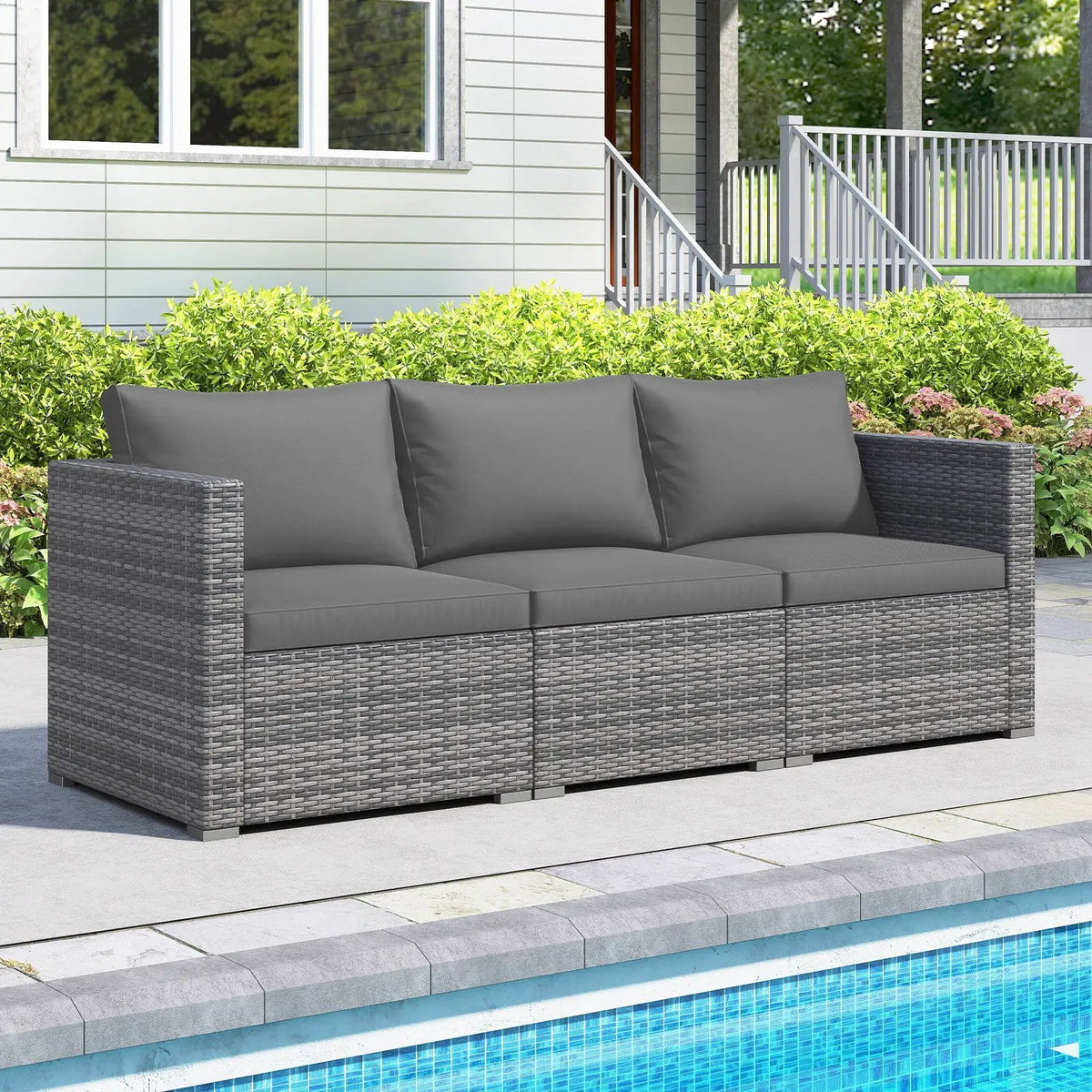 3 Pieces Patio Sectional Sofa Set PE Rattan Modular Couch Furniture Set with Soft Cushions, photo 18 of 24