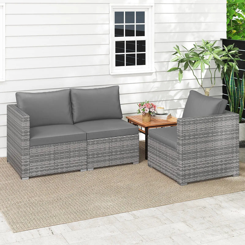 3 Pieces Patio Sectional Sofa Set PE Rattan Modular Couch Furniture Set with Soft Cushions by DirectDeals