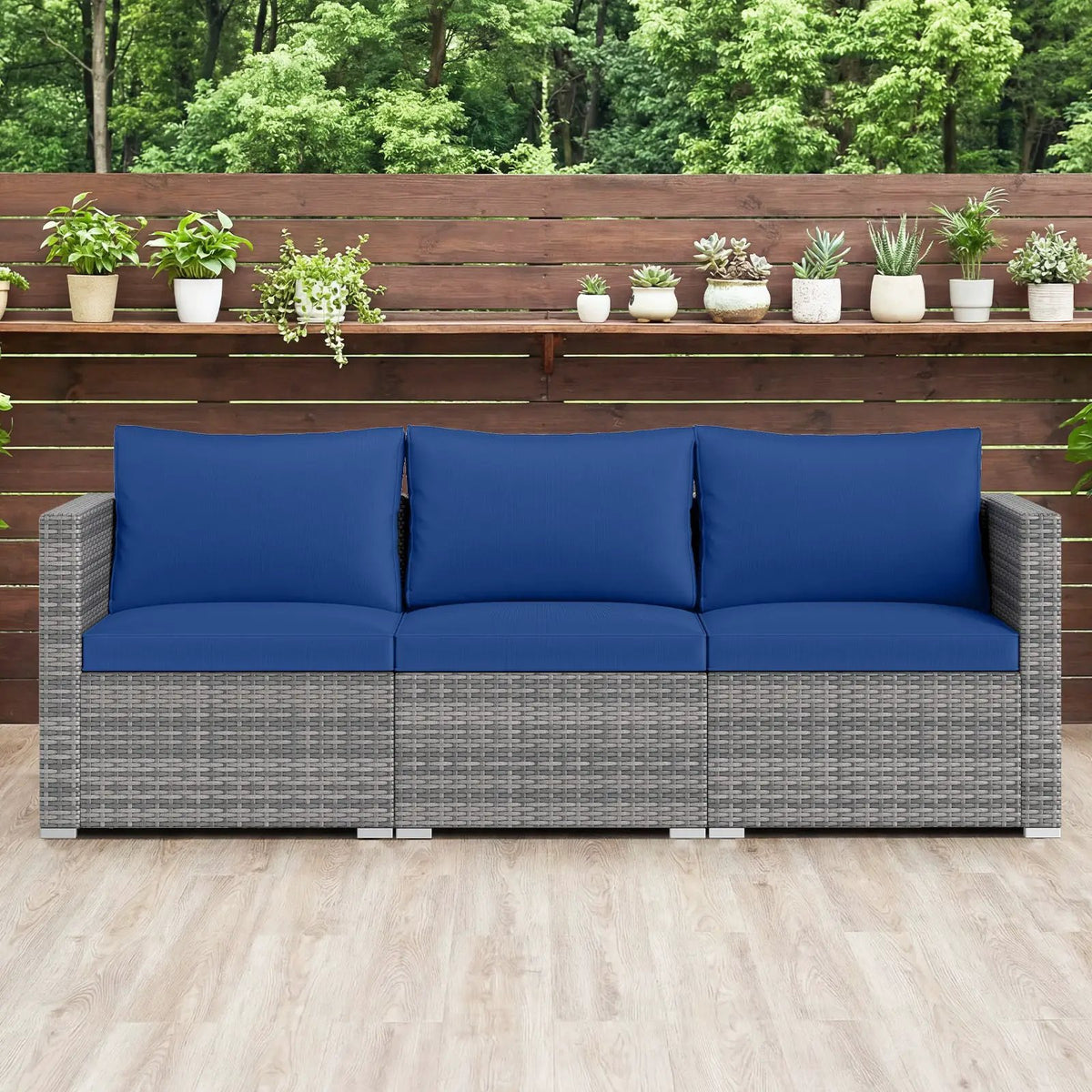 3 Pieces Patio Sectional Sofa Set PE Rattan Modular Couch Furniture Set with Soft Cushions, photo 2 of 24