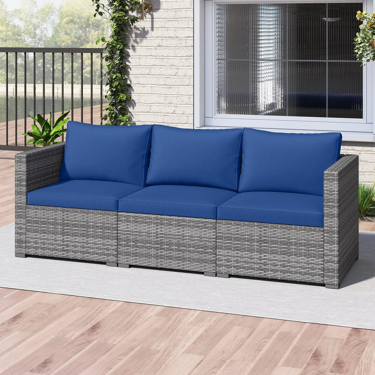 3 Pieces Patio Sectional Sofa Set PE Rattan Modular Couch Furniture Set with Soft Cushions, photo 6 of 24