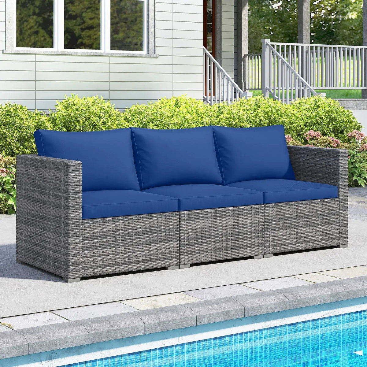 3 Pieces Patio Sectional Sofa Set PE Rattan Modular Couch Furniture Set with Soft Cushions, photo 16 of 24