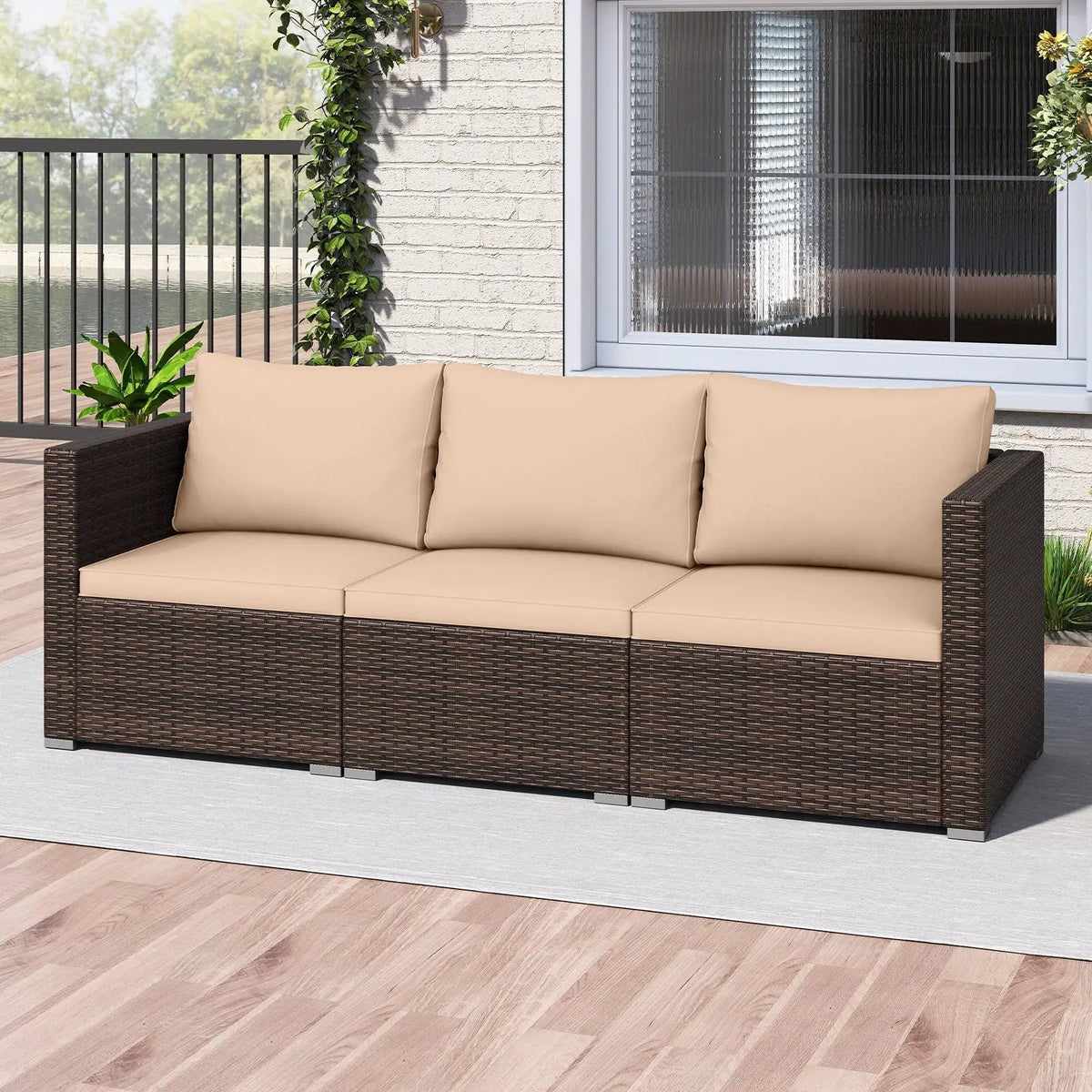 3 Pieces Patio Sectional Sofa Set with Soft Cushions, photo 18 of 24