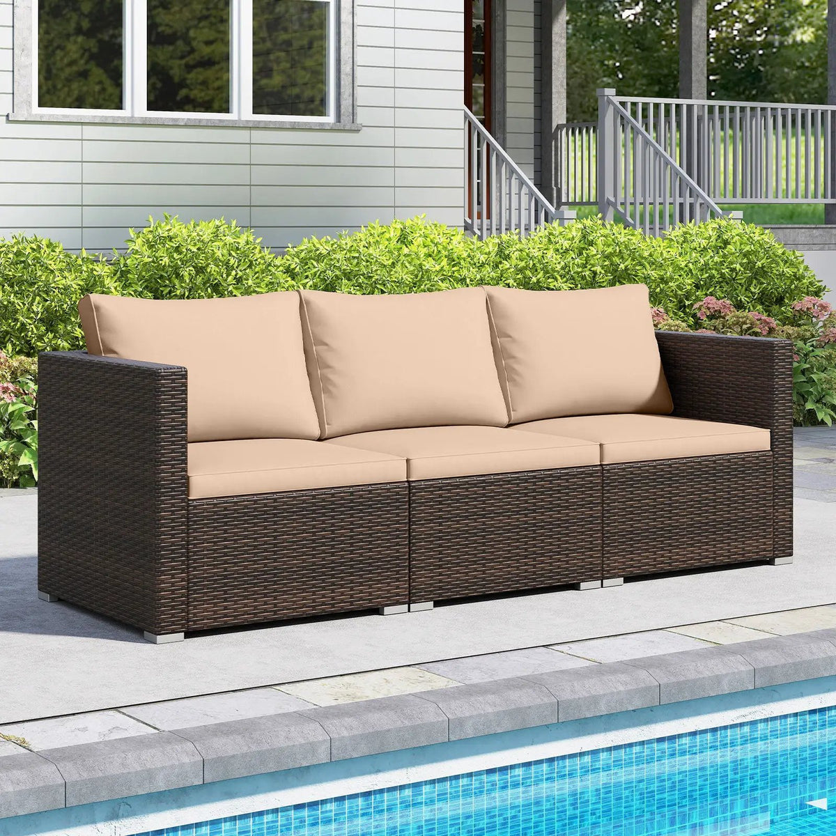 3 Pieces Patio Sectional Sofa Set with Soft Cushions, photo 21 of 24