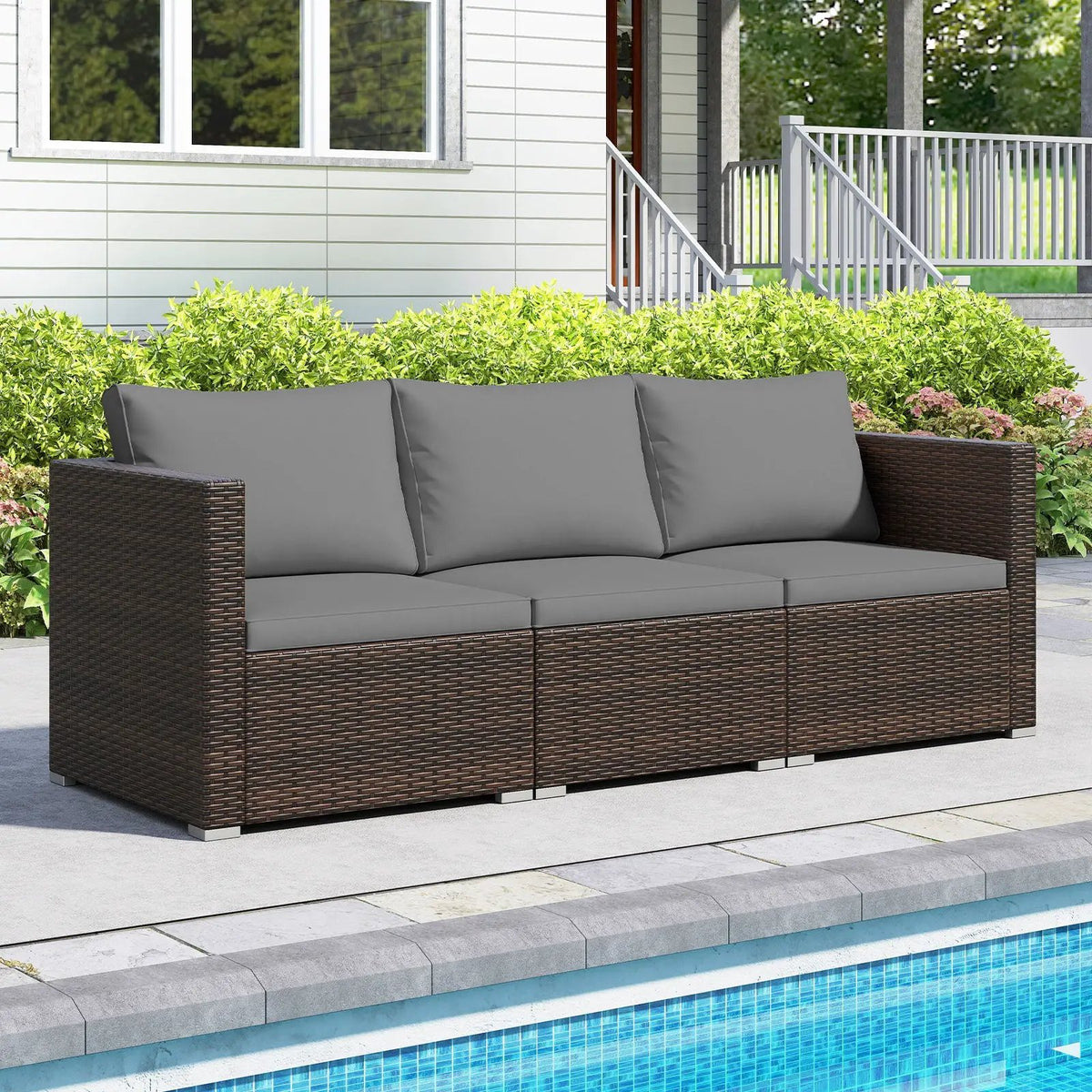 3 Pieces Patio Sectional Sofa Set with Soft Cushions, photo 19 of 24