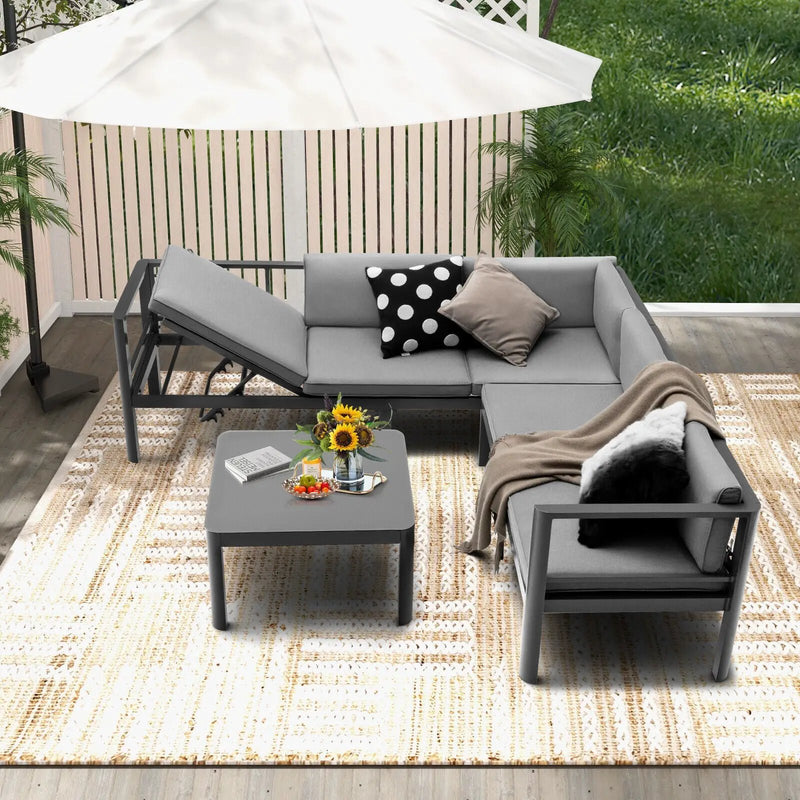 3 Pieces Aluminum Patio Furniture Set with 6-Level Adjustable Backrest-Gray by DirectDeals