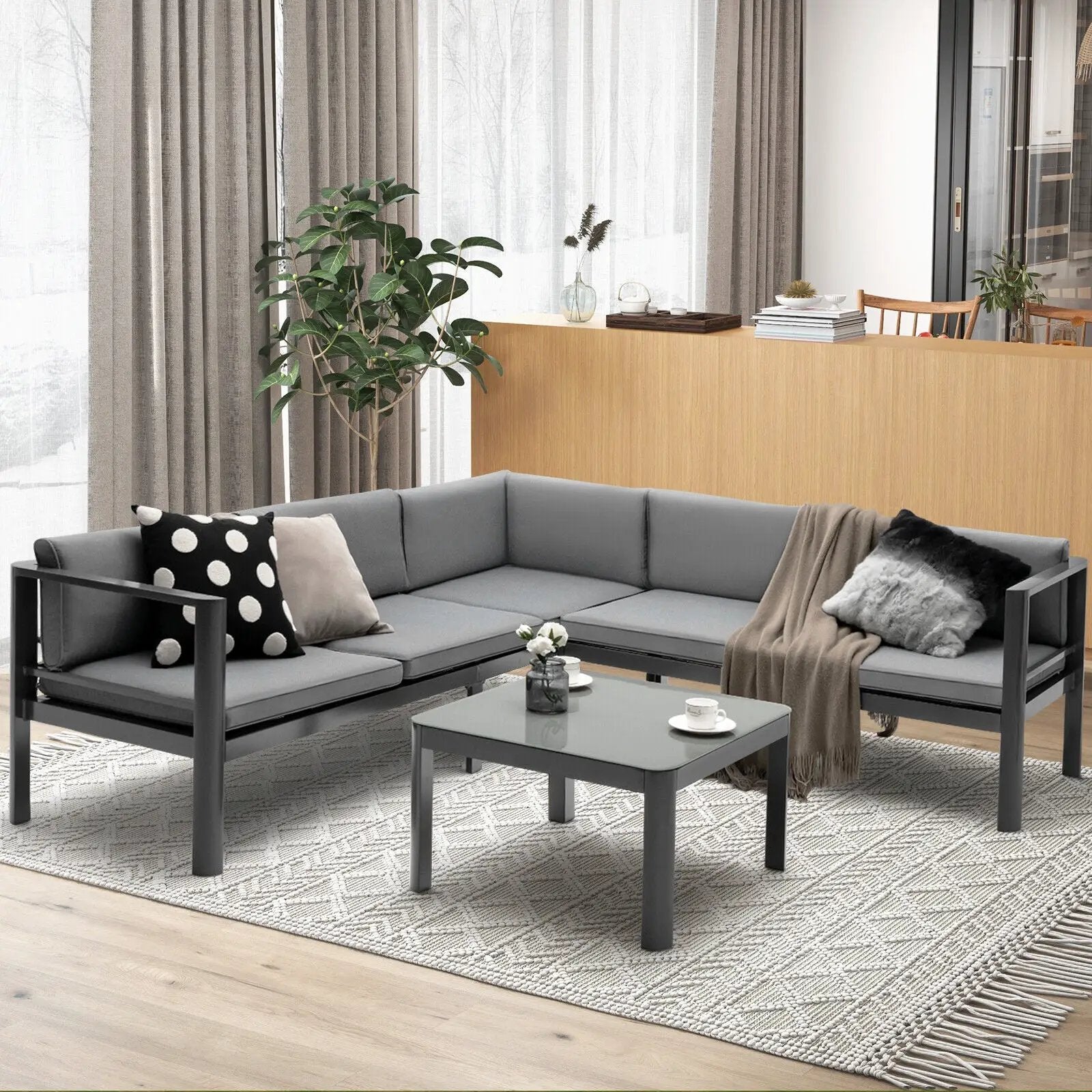 3 Pieces Aluminum Patio Furniture Set with 6-Level Adjustable Backrest-Gray by DirectDeals