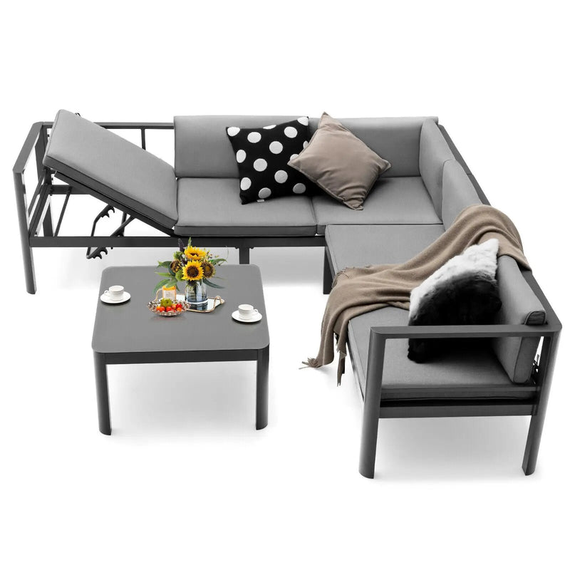 3 Pieces Aluminum Patio Furniture Set with 6-Level Adjustable Backrest-Gray by DirectDeals