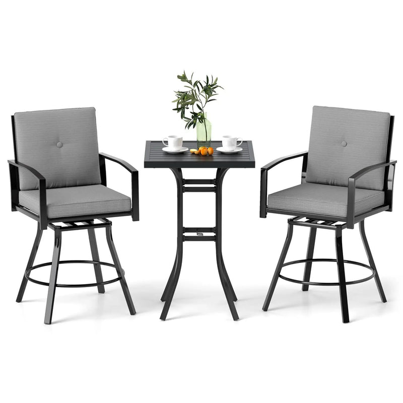 3-Piece Patio Swivel Bar Set with Cushions & Umbrella Hole by DirectDeals