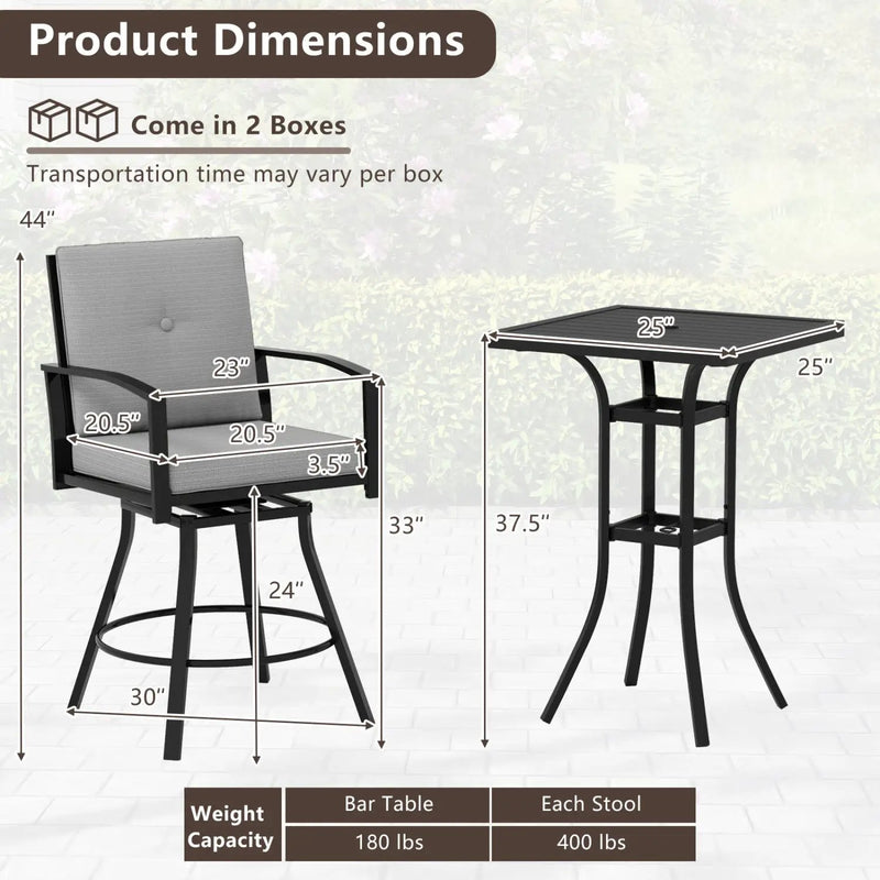 3-Piece Patio Swivel Bar Set with Cushions & Umbrella Hole by DirectDeals