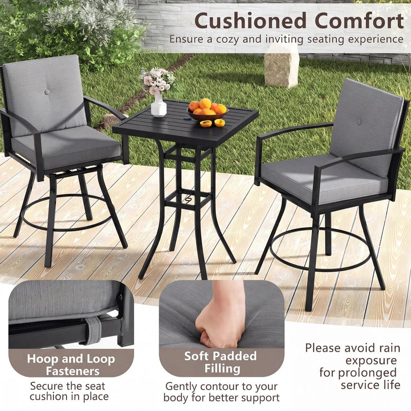 3-Piece Patio Swivel Bar Set with Cushions & Umbrella Hole by DirectDeals