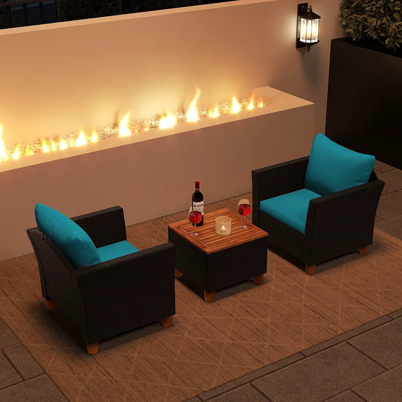 5 Piece Patio Rattan Furniture with 2 Ottomans and Tempered Glass Coffee Table by DirectDeals