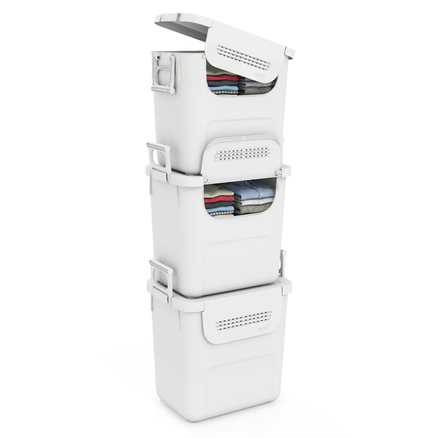 3 Pieces Plastic Storage Bins Stackable with Front Door and Side Handles-White by DirectDeals
