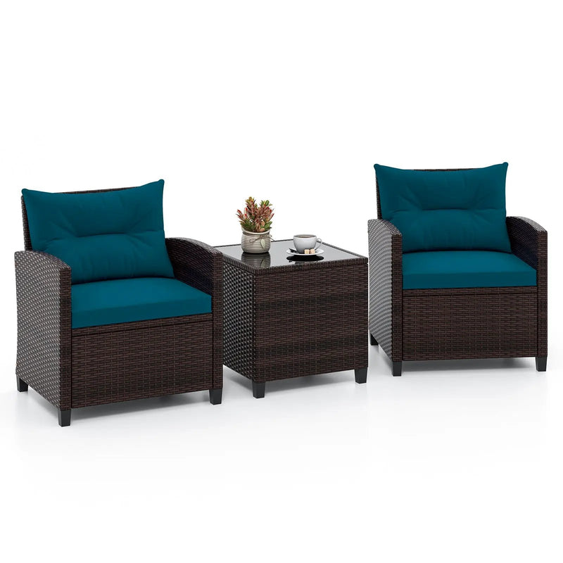 3 Pcs Patio Rattan Furniture Set Cushioned Conversation Set Coffee Table-Beige by DirectDeals