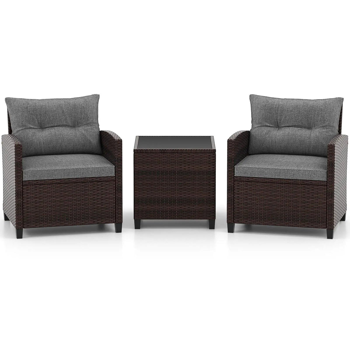 3 Pcs Patio Rattan Furniture Set Cushioned Conversation Set Coffee Table-Beige, photo 12 of 18