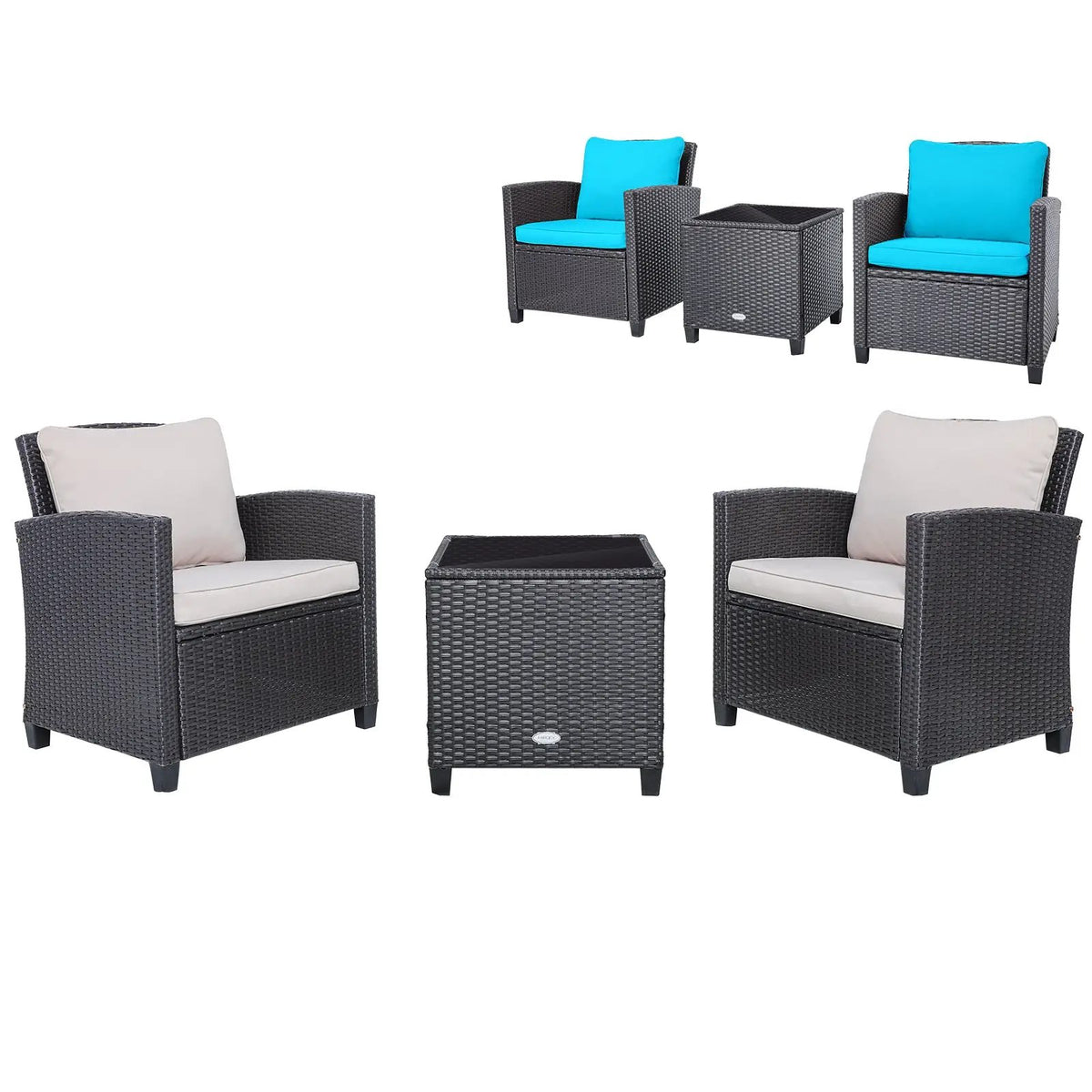3 Pcs Patio Rattan Furniture Set Cushioned Conversation Set Coffee Table-Beige, photo 10 of 18