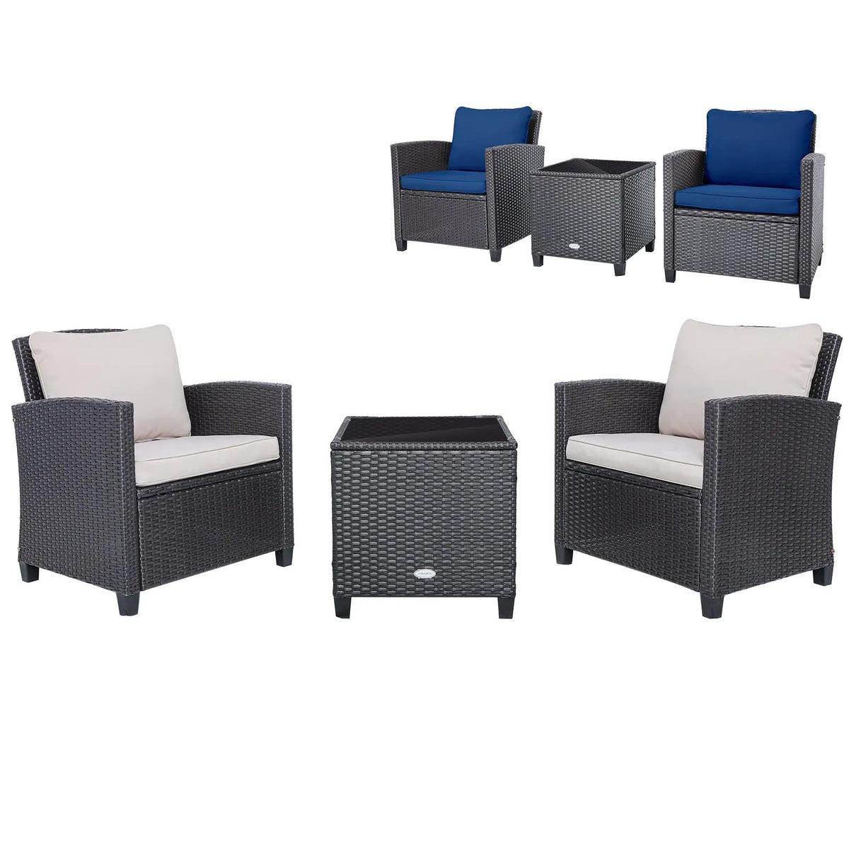3 Pcs Patio Rattan Furniture Set Cushioned Conversation Set Coffee Table-Beige, photo 11 of 18
