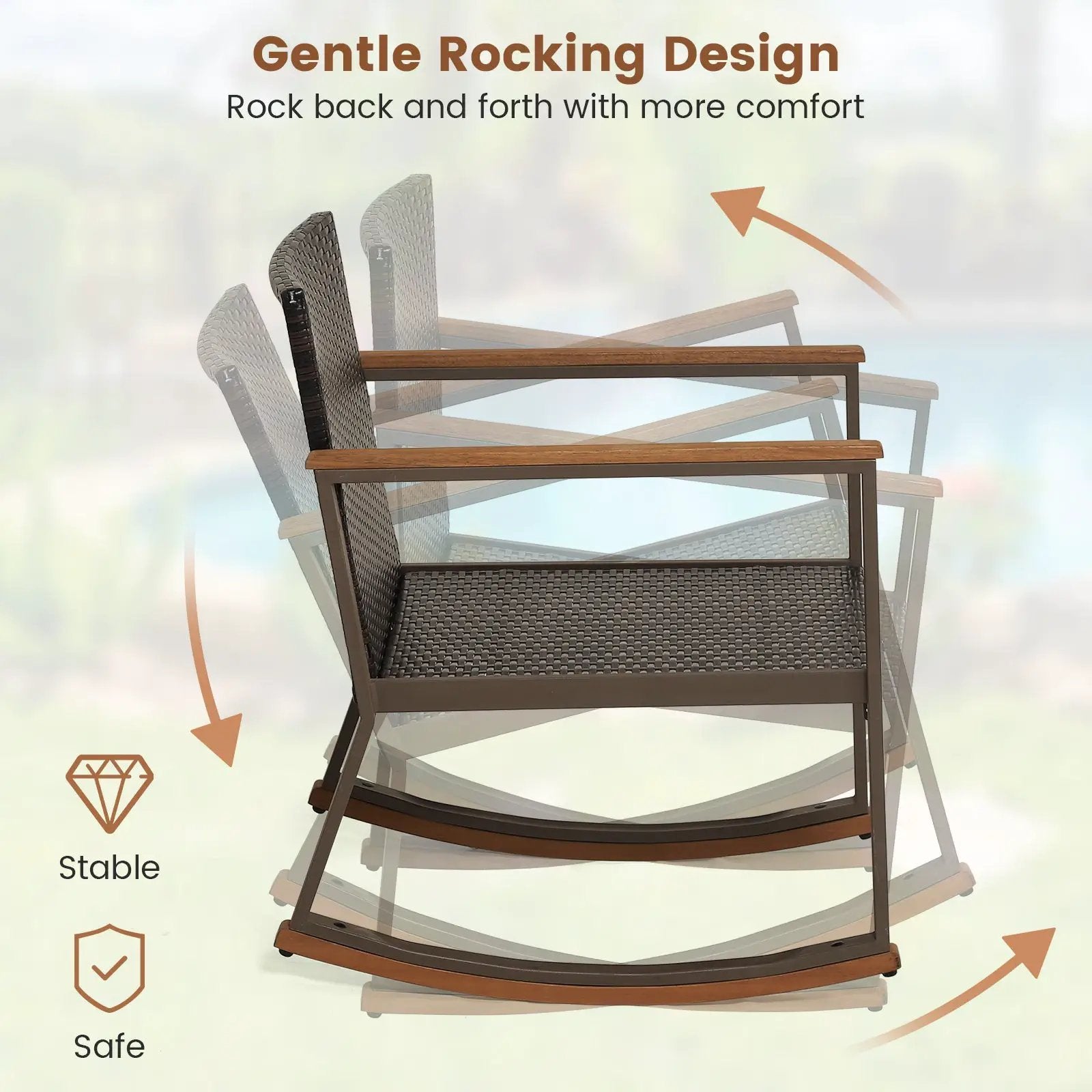 3 Pieces Rattan Rocking Bistro Set with Coffee Table and Cushions by DirectDeals