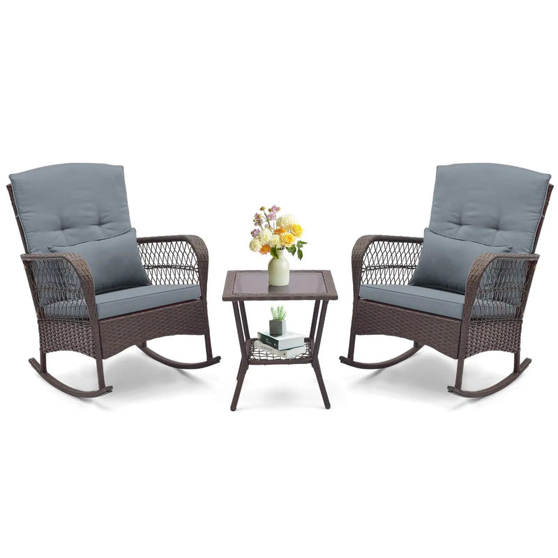 3 Pieces Rocking Bistro Set with 2-Tier Coffee Table by DirectDeals