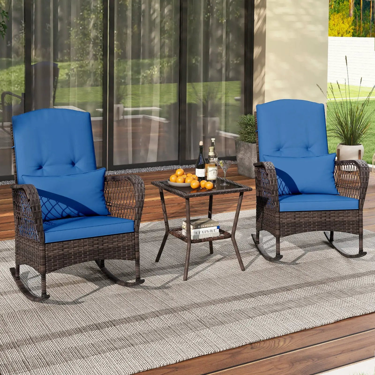 3 Pieces Rocking Bistro Set with 2-Tier Coffee Table, photo 2 of 32