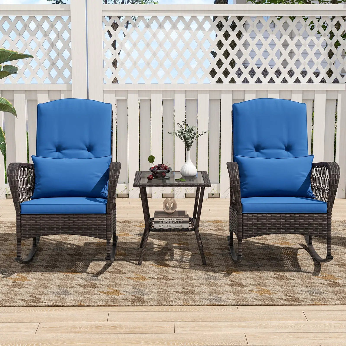 3 Pieces Rocking Bistro Set with 2-Tier Coffee Table, photo 7 of 32