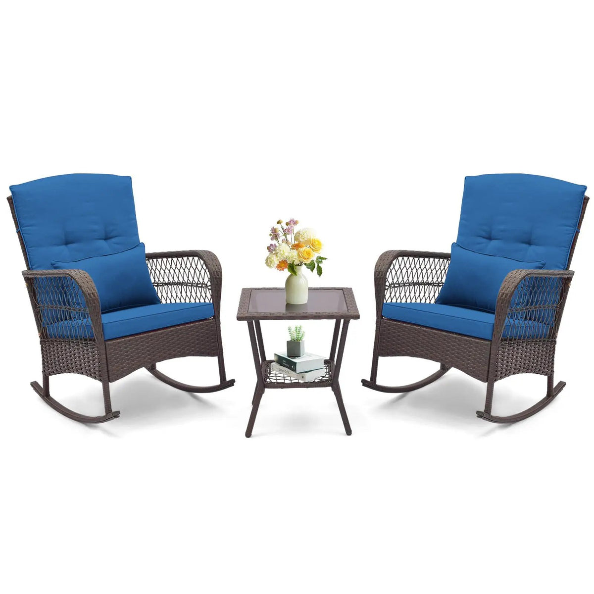 3 Pieces Rocking Bistro Set with 2-Tier Coffee Table, photo 12 of 32