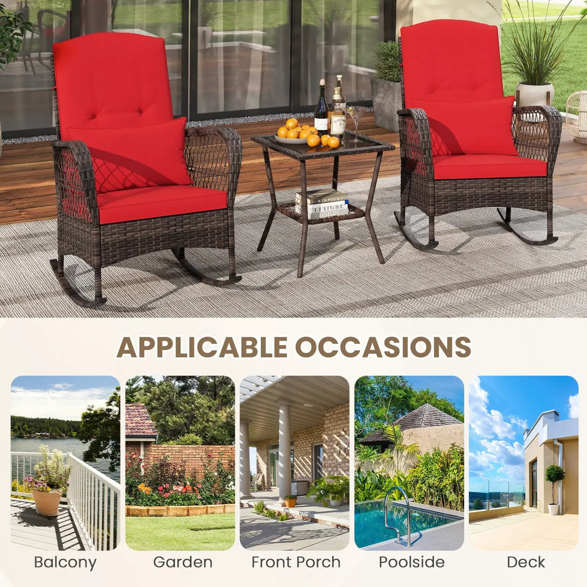 3 Pieces Rocking Bistro Set with 2-Tier Coffee Table, photo 6 of 32