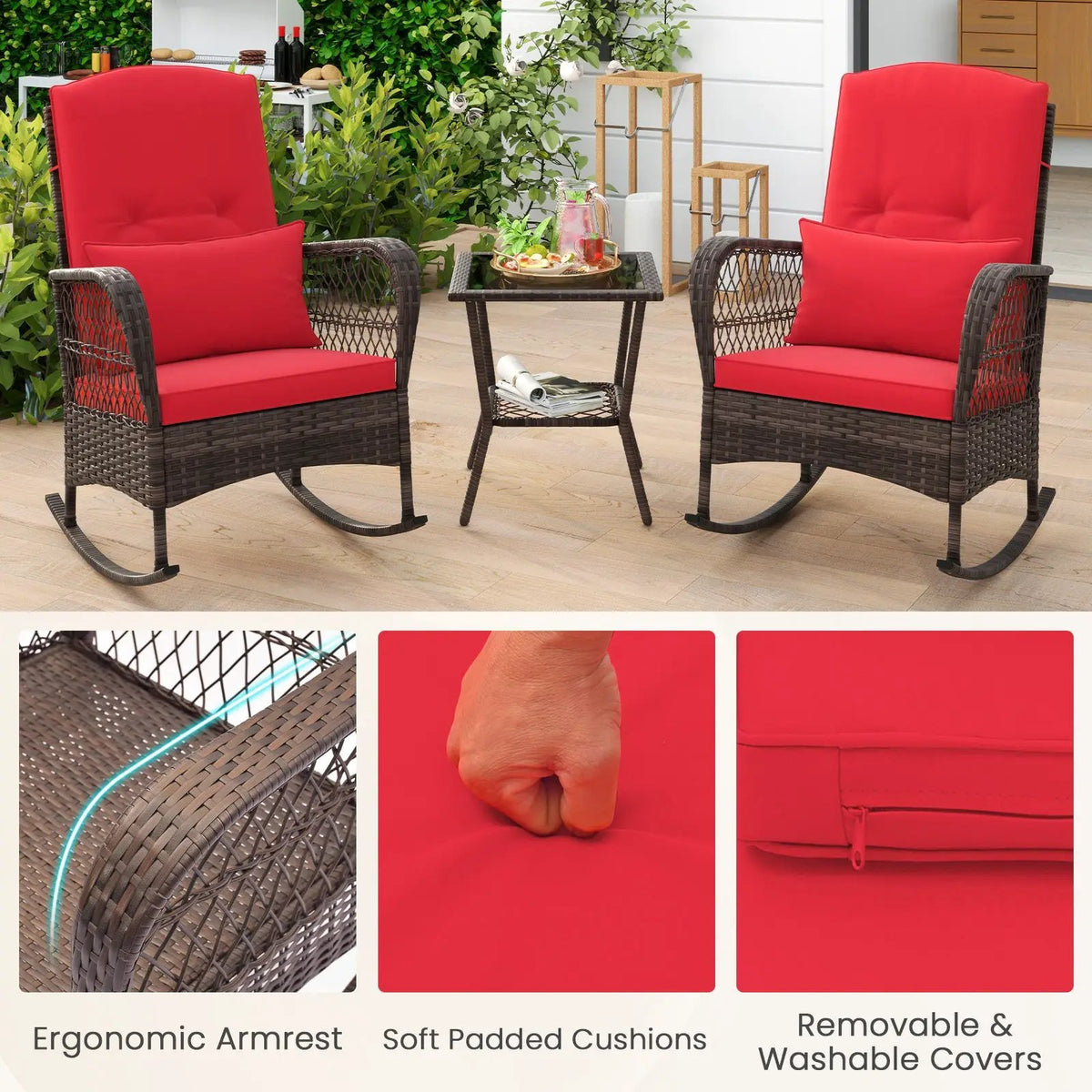 3 Pieces Rocking Bistro Set with 2-Tier Coffee Table, photo 32 of 32