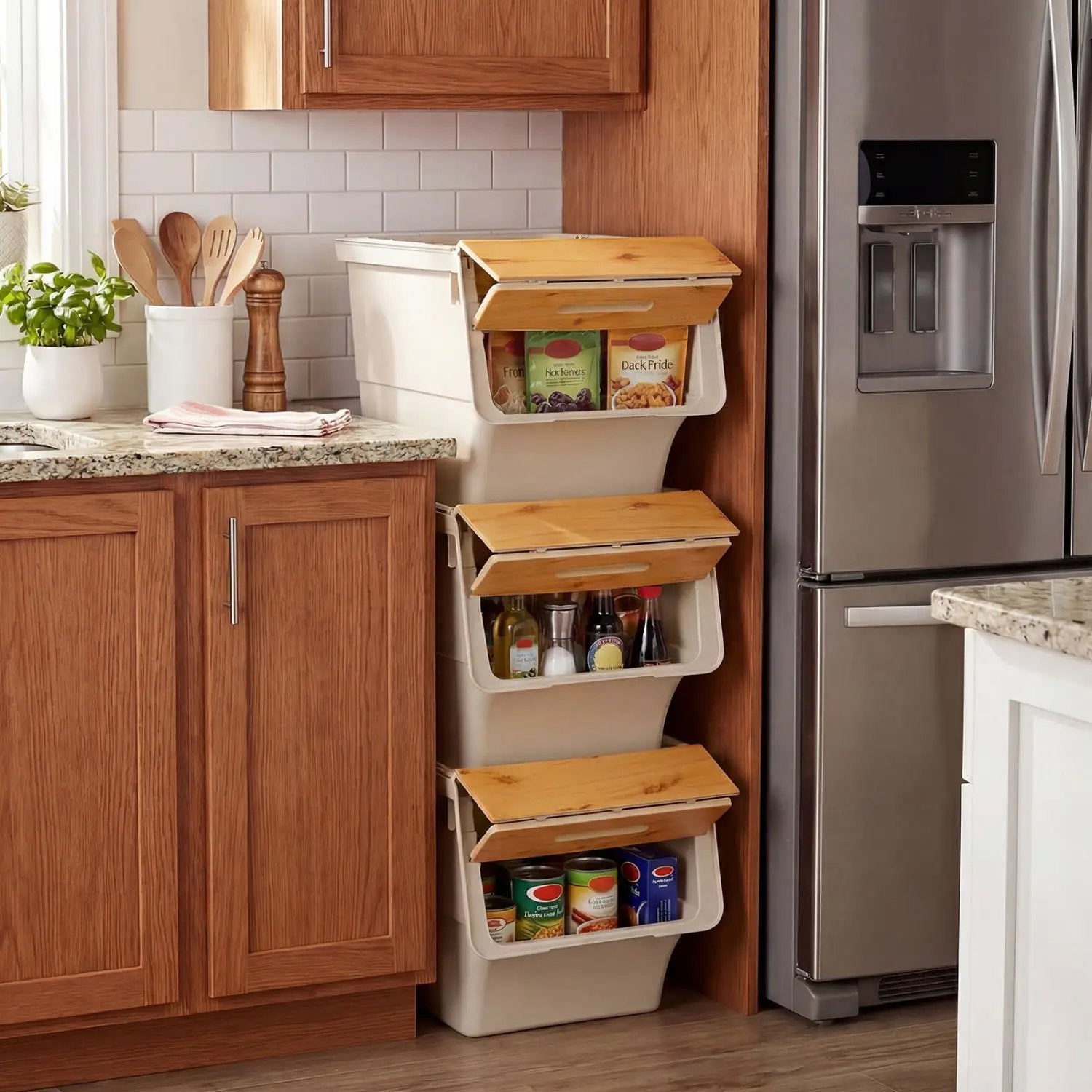 3 Pieces Storage Bins on Wheels Stackable Plastic Boxes with Stay-Open Lid (M) by DirectDeals