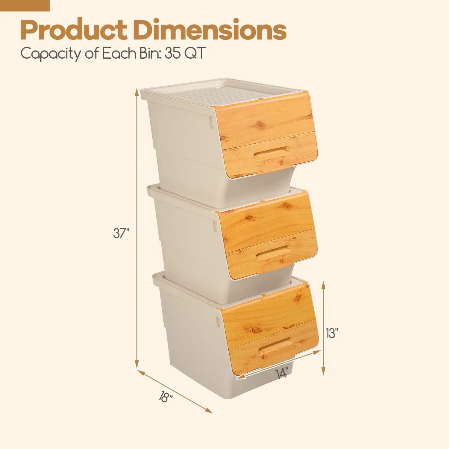 3 Pieces Storage Bins on Wheels Stackable Plastic Boxes with Stay-Open Lid (M) by DirectDeals