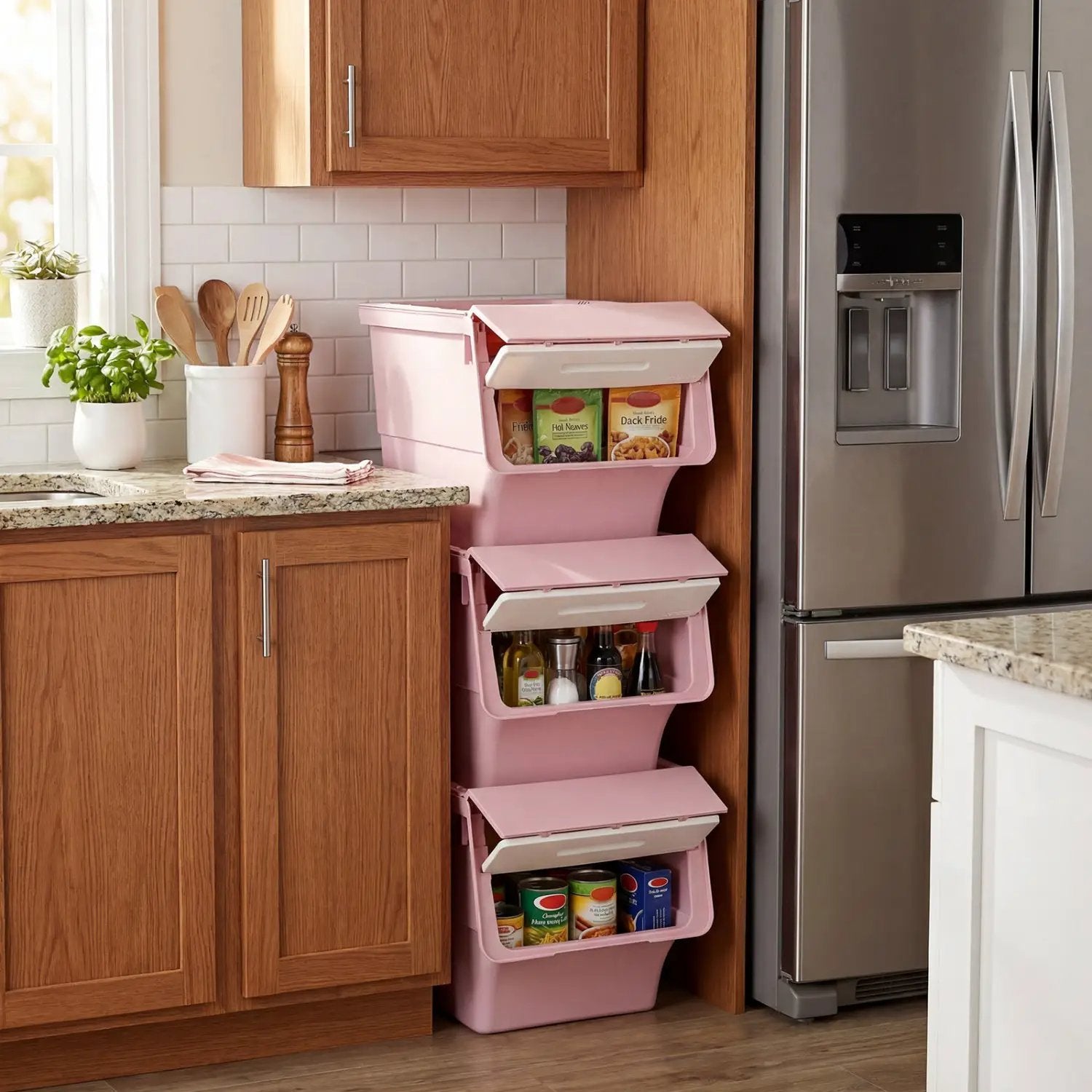3 Pieces Storage Bins on Wheels Stackable Plastic Boxes with Stay-Open Lid (M) by DirectDeals
