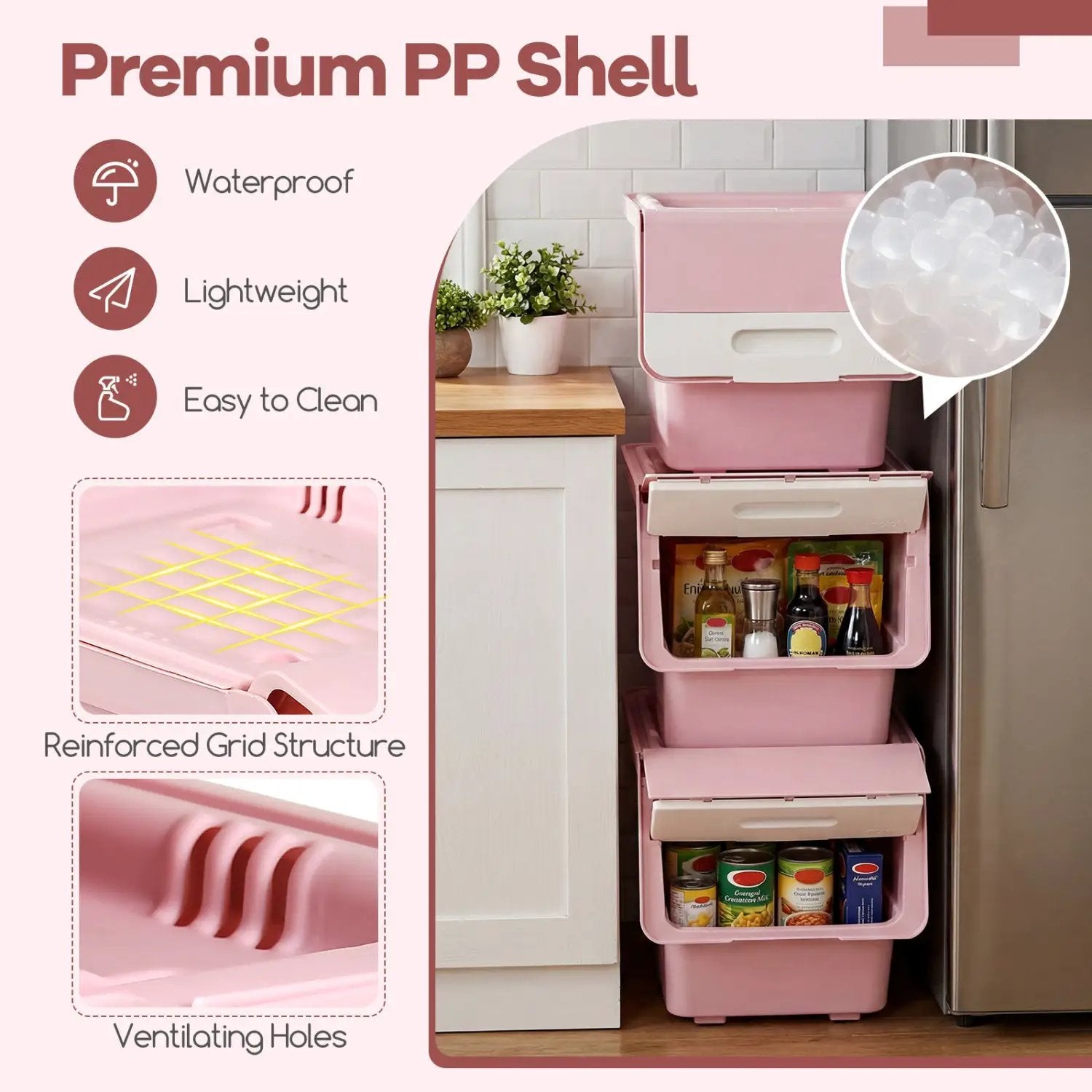 3 Pieces Storage Bins on Wheels Stackable Plastic Boxes with Stay-Open Lid (M) by DirectDeals