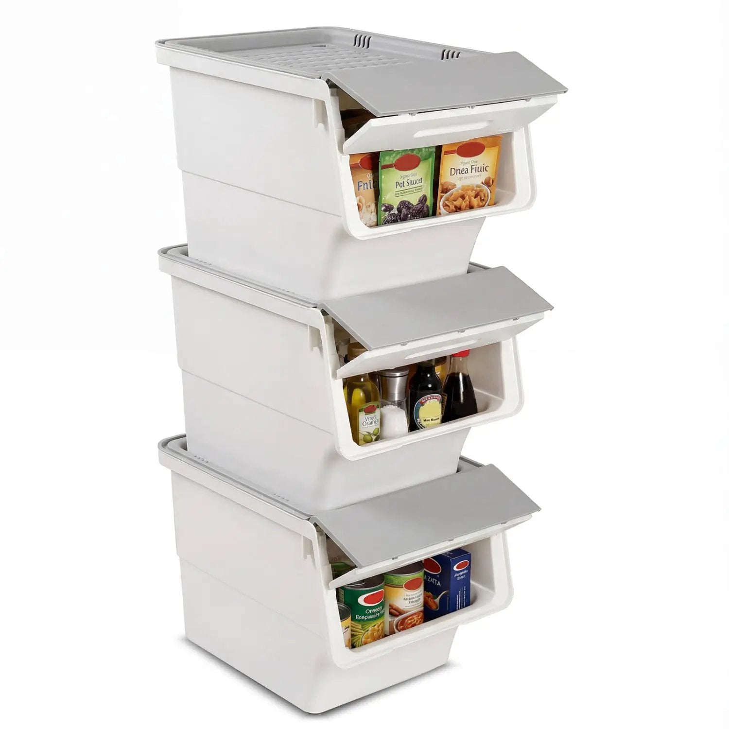 3 Pieces Storage Bins on Wheels Stackable Plastic Boxes with Stay-Open Lid (M) by DirectDeals