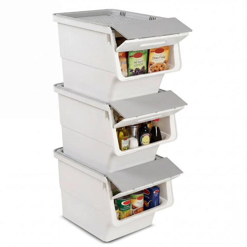 3 Pieces Storage Bins on Wheels Stackable Plastic Boxes with Stay-Open Lid (M) by DirectDeals