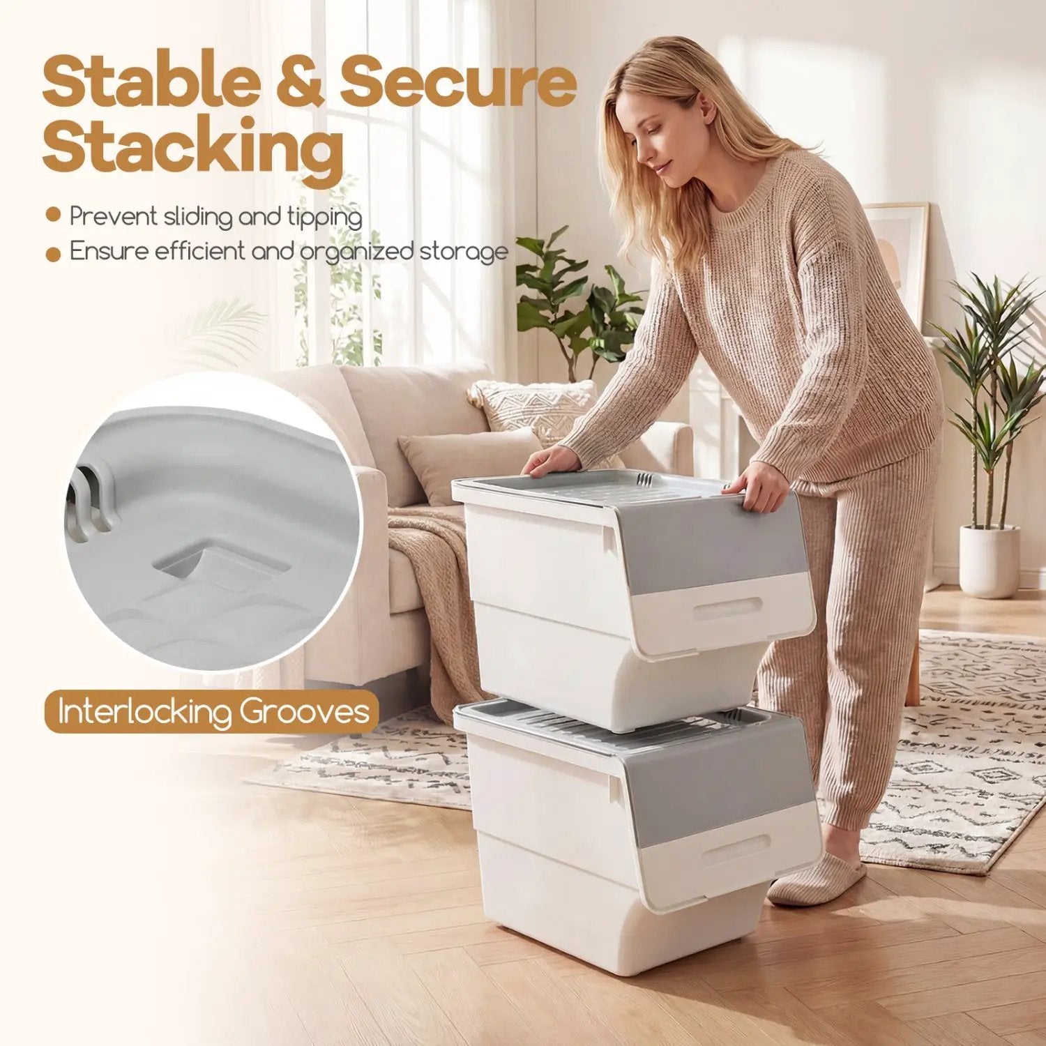 3 Pieces Storage Bins on Wheels Stackable Plastic Boxes with Stay-Open Lid (M) by DirectDeals