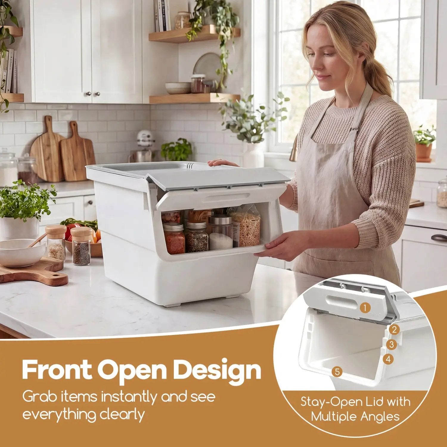 3 Pieces Storage Bins on Wheels Stackable Plastic Boxes with Stay-Open Lid (M) by DirectDeals