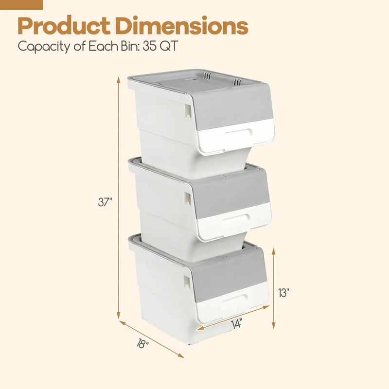 3 Pieces Storage Bins on Wheels Stackable Plastic Boxes with Stay-Open Lid (M) by DirectDeals