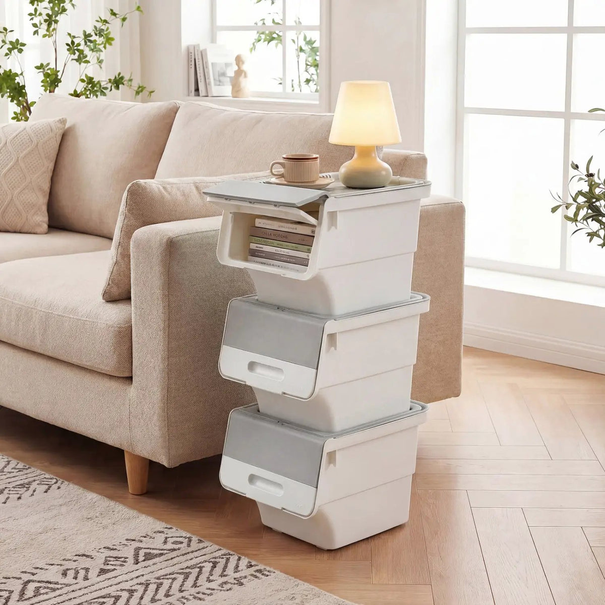 3 Pieces Storage Bins on Wheels Stackable Plastic Boxes with Stay-Open Lid (S), photo 6 of 24