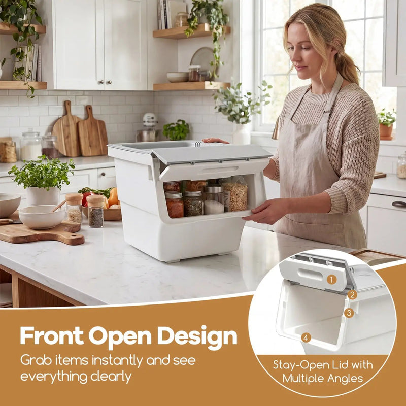 3 Pieces Storage Bins on Wheels Stackable Plastic Boxes with Stay-Open Lid (S) by DirectDeals