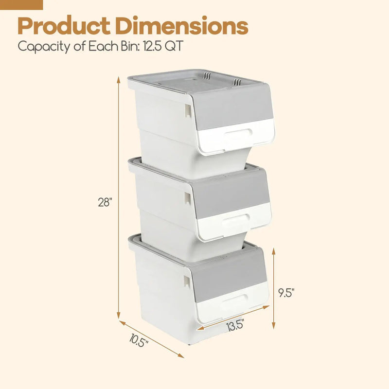 3 Pieces Storage Bins on Wheels Stackable Plastic Boxes with Stay-Open Lid (S) by DirectDeals